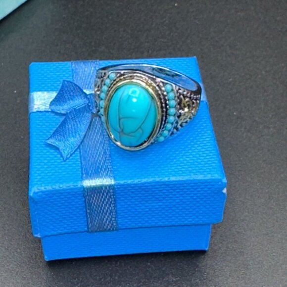 Turquoise Ring Gold and Silver Tone Unisex - Picture 11 of 17
